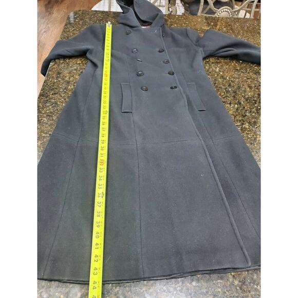 Vintage Stephanie Mathews Women Black 100% Wool Long Sleeve Button Front Coat 12 - Picture 6 of 12
